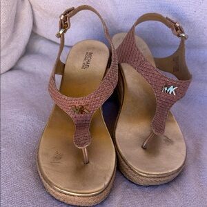 Michael Kors Women’s 7.5 Metallic Rose Wedge Sandals with MK Accent Summer